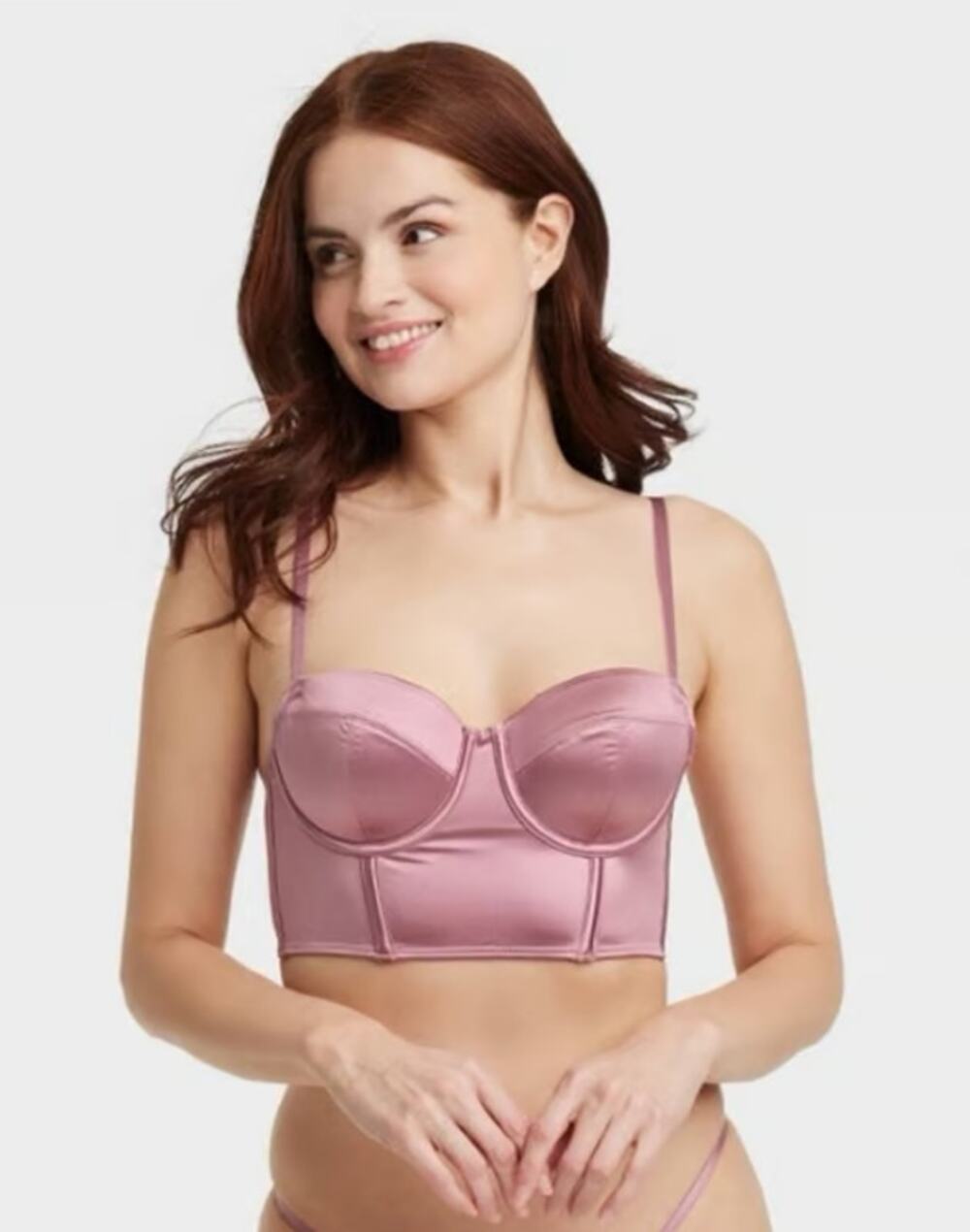 Auden NWT Size Large Mauve Pink Satin Lightly Lined Lingerie Corset Style Bra